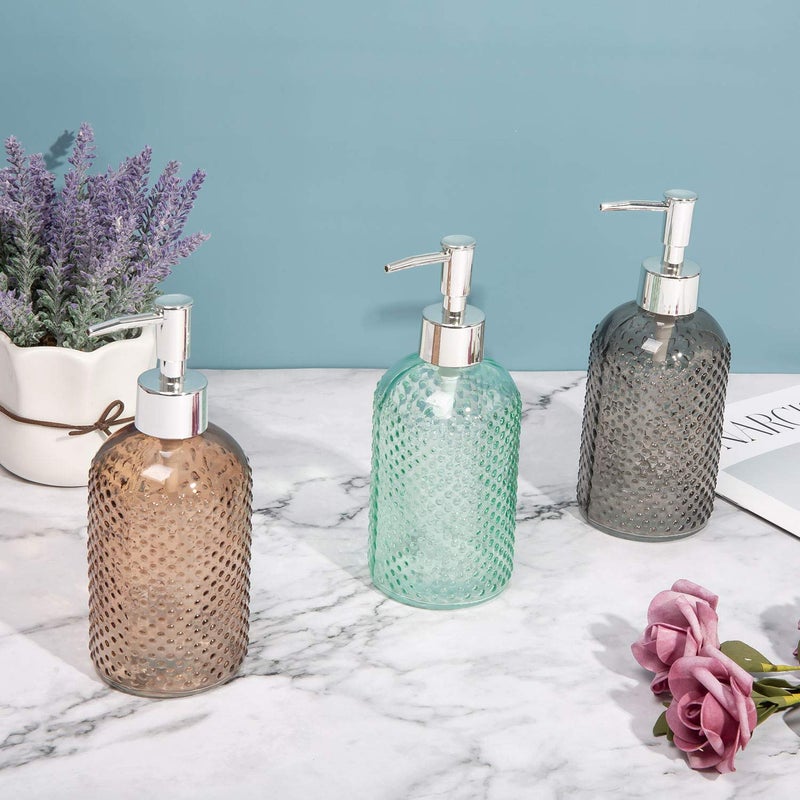 Cutiset 3 Pack Assorted Glass 15 Ounce Lotion Soap Dispenser Bottle with Pump for Bathroom, Kitchen - Image 3